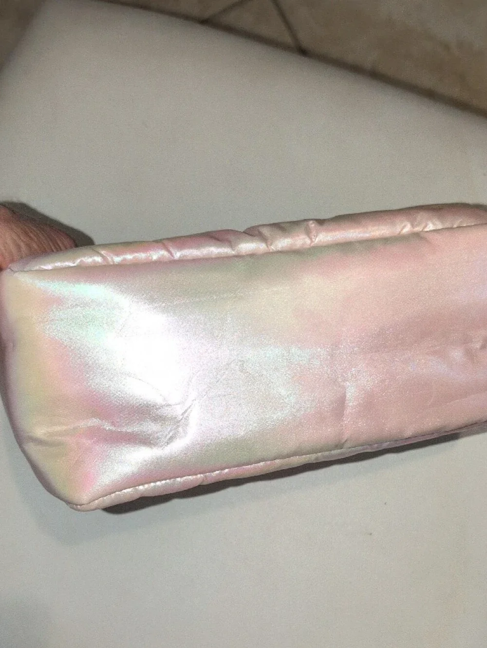 Pink Iridescent Quilted Cosmetic Pouch